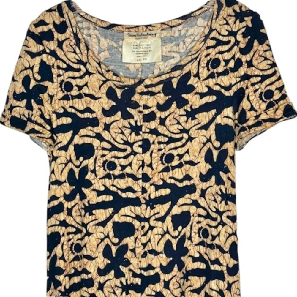 Diane Von Furstenberg A-Line Midi Dress Italy Vintage Batik - Black/Maize - 10